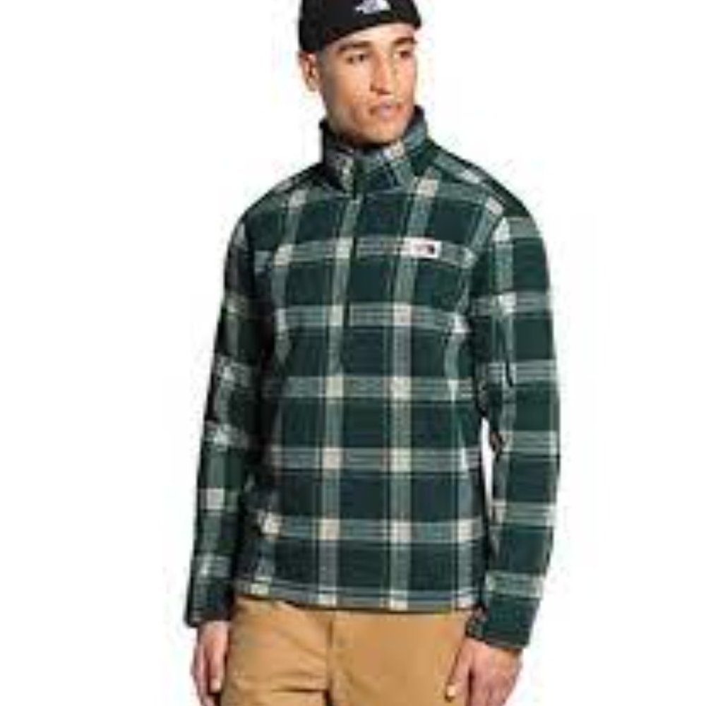 The North Face Men's Gordon Lyons Novelty Green Plaid 1/4 Zip Pullover Size M